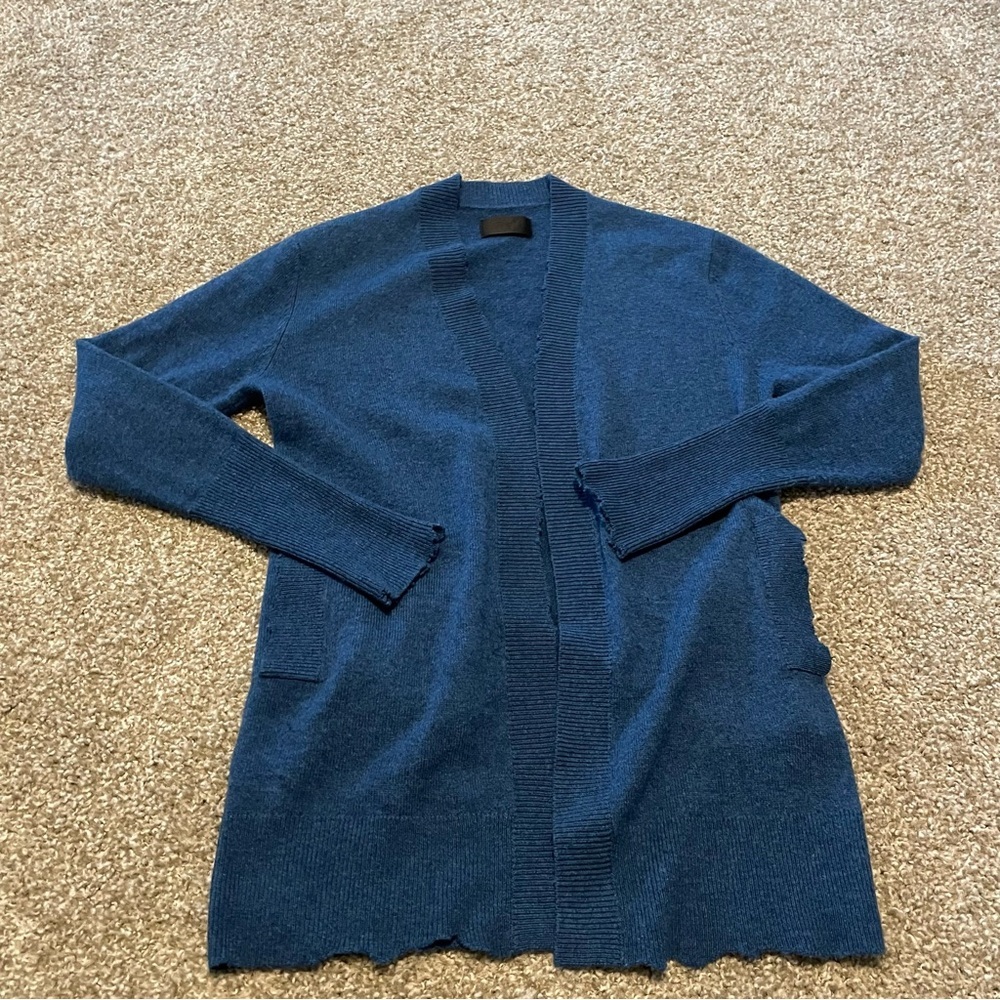 RtA cashmere wool open front cardigan blue XS distressed natural‎ casual edgy